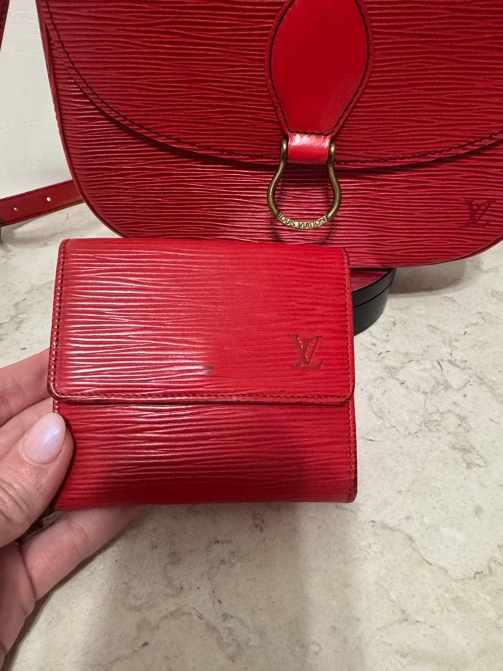 Louis Vuitton Red Epi Leather St Cloud Crossbody with Matching Wallet SET - Picture 9 of 13